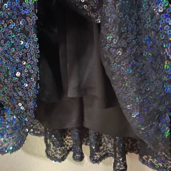 ASOS blue and black sequin mesh back backless cap sleeve dress party event sz 6 - Picture 6 of 12